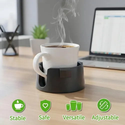 Miniatura 6 de Paquete de 2 portavasos antiderrames, soporte adhesivo para tazas de escritorio, soporte ajustable de plástico para bebidas para escritorio, Negro