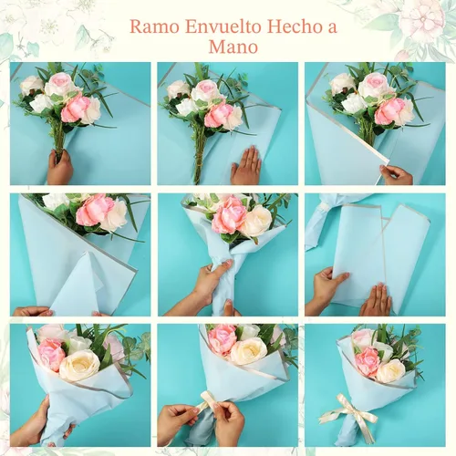 Miniatura 3 de Tenare Juego de papel de regalo de flores y cinta, 36 hojas de papel de regalo de ramo con cinta de satén de doble cara de 50 yardas para regalo