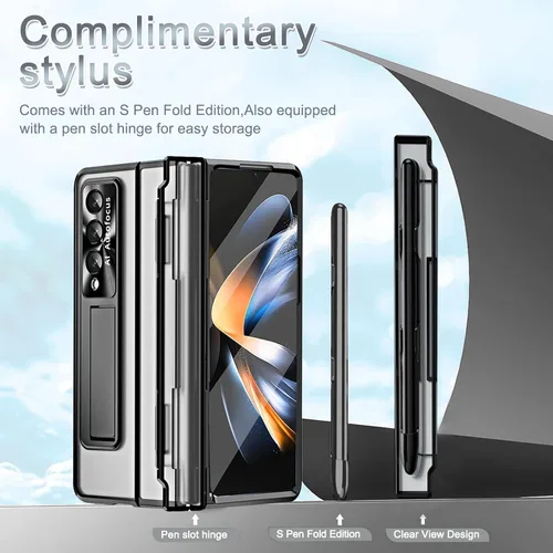 Miniatura 2 de NINKI Funda compatible con Samsung Galaxy Z Fold 5 5G con S Pen y protección de bisagra, cubierta transparente chapada de lujo transparente con Negro
