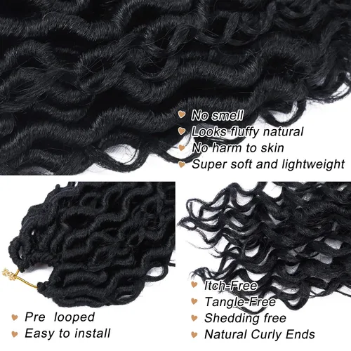 Miniatura 3 de Goddess Locs - Cabello de ganchillo de 8 pulgadas, 6 paquetes de rastas sintéticas de cabello de ganchillo para mujeres negras, cabello suave 1b