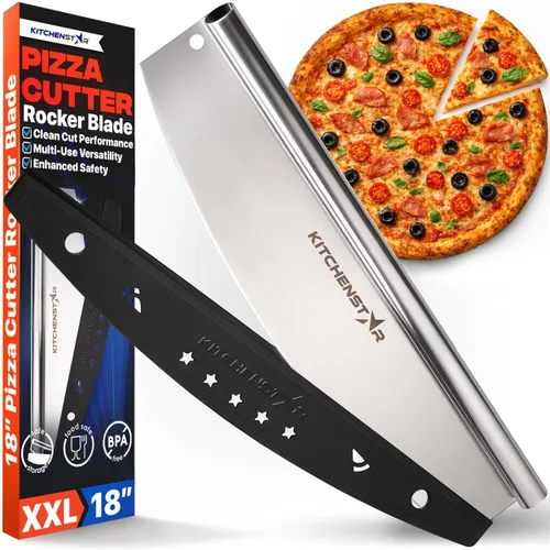 KitchenStar Cortador de pizza de 18 pulgadas con cuchilla balancín - Cuchillo de acero inoxidable afilado para rebanar, cubierta protectora, apto