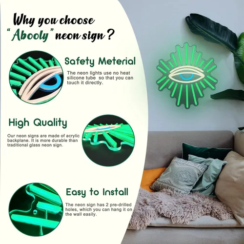 Miniatura 7 de Letreros de neón de ojos malvados para decoración de pared, letreros de neón LED verdes con atenuación, decoración de pared bohemia, decoración