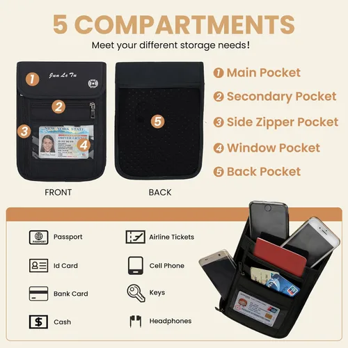 Miniatura 4 de Soporte para pasaporte para viajes, cartera de pasaporte RFID con diseño de ventana visual, organizador de documentos multifuncional, bolsa de viaje