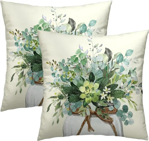 Miniatura 56 de Juego de 2 fundas de cojín decorativas con bandera americana y flores de amapola roja y azul, 16 x 16 pulgadas, fundas cuadradas para sofá, sillón
