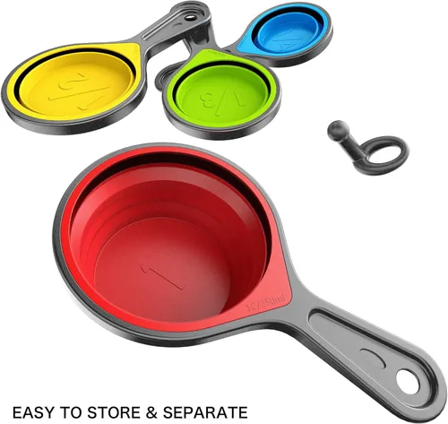 Miniatura 6 de Kaptron Juego de cucharas y tazas medidoras plegables de 8 piezas, varios tamaños, multicolor