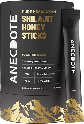 ANECDOTE Palillos de Miel de Shilajit del Himalaya con Miel Orgánica y Azafrán | Aumenta la Estamina | Apoya la Inmunidad | 75% Ácido Fúlvico, 85+