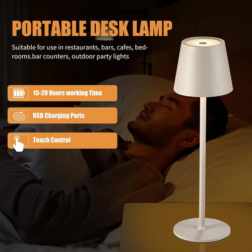 Miniatura 5 de IMQSQIK Paquete de 2 lámparas de mesa inalámbricas recargables por USB, lámpara de escritorio de simplicidad con batería integrada de 4600 mAh