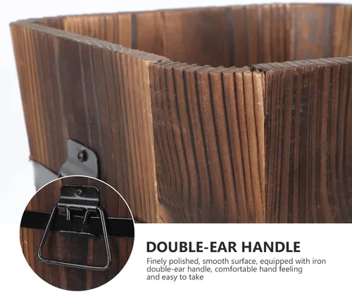 Miniatura 2 de Happyyami Maceta de barril de whisky, maceta de barril de madera, cubo de madera, maceta de jardín, soporte para flores, maceta decorativa rústica