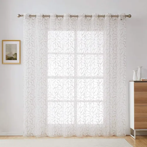 Miniatura 9 de Warm Home Designs Par de 2 cortinas de longitud corta de 54 pulgadas de ancho x 63 pulgadas de largo, cortinas transparentes bordadas con bordado