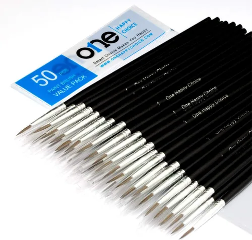 Paquete de 50 unidades de pinceles para pintura sintéticos, para acrílicos, óleos y acuarelas, punta redonda
