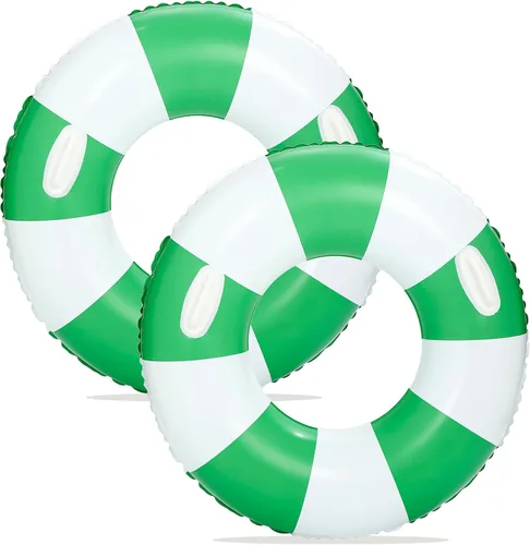 Miniatura 11 de Flotadores inflables de piscina para adultos, paquete de 2 flotadores a rayas, tubos de piscina, anillos de natación con asas, flotador inflable