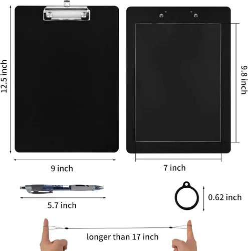 Miniatura 2 de Paquete de 2 portapapeles magnéticos con bolígrafo adjunto, tablero de clip negro con portapapeles de perfil bajo, 9 x 12.5 pulgadas, clip estándar