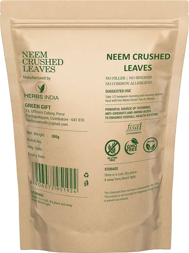 Miniatura 2 de Hojas de neem trituradas (no en polvo), bueno para hacer té fresco de hojas de neem 21.16 oz (21.2 onzas), suplementos herbales - HerbsIndia