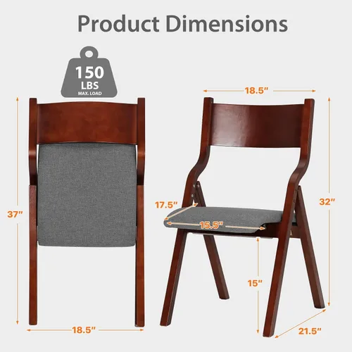 Miniatura 3 de OS MOTOR Juego de 2 sillas plegables con asiento acolchado, sillas de comedor portátiles con respaldo y cojín de diseño ergonómico, para comedor