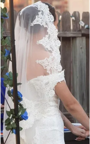Miniatura 6 de BEAUTELICATE Velo de novia de boda con peine apliques de encaje de 1 nivel