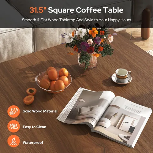 Miniatura 4 de knoworld Mesa auxiliar cuadrada, mesa de centro de madera con almacenamiento y casa para gatos, mesa de cóctel marrón rústica para sala de estar