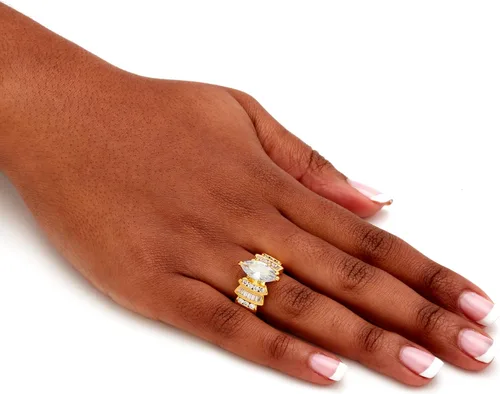 Miniatura 4 de Palm Beach Jewelry Anillo de compromiso chapado en oro amarillo de 14 quilates con circonita cúbica de corte marquesa