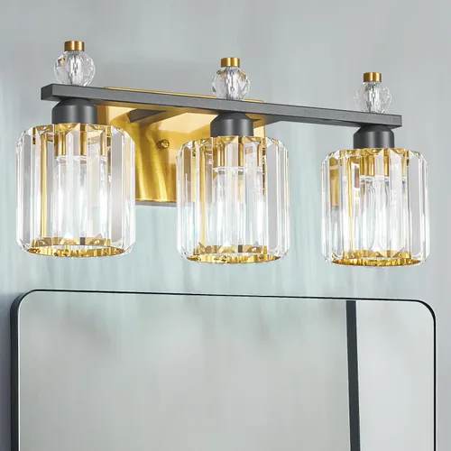 Miniatura 34 de Luces de Tocador de Baño de 3 Luces, Placado Negro, Modernas Luces de Tocador de Cristal para Baño, Luces de Tocador de Cristal para Usar Sobre