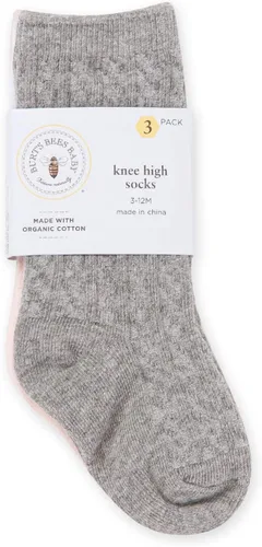 Miniatura 2 de Burt's Bees Baby Juego de 3 calcetines de algodón orgánico de punto trenzado para bebé niña