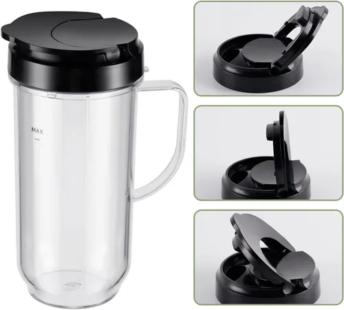 Miniatura 5 de Equust 4 tazas altas de 22 onzas con tapas abatibles para llevar, piezas de repuesto compatibles con vasos mezcladores Magic Bullet de 250 W MB1001