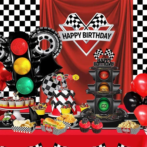 Miniatura 5 de 2 globos de señal de tráfico para decoración de fiestas de cumpleaños de coches de carreras, globos de tráfico, suministros de fiesta de cumpleaños