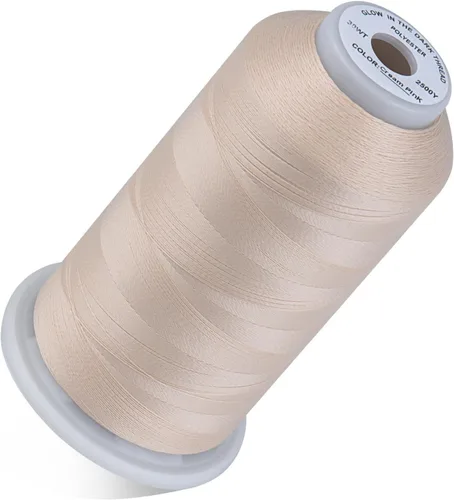 Miniatura 11 de Simthread Hilo que brilla en la oscuridad 30WT para bordar y coser 2500 yardas, color blanco