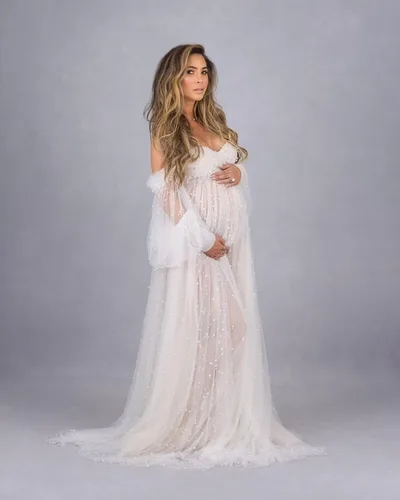 Miniatura 3 de Vestido de maternidad para sesión de fotos, hombros descubiertos, bata de tul larga para baby shower, vestido de embarazo nupcial