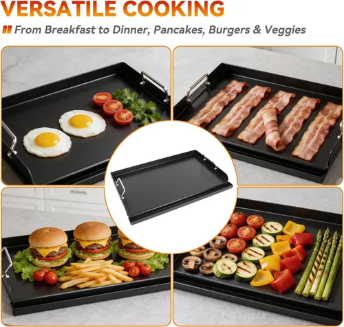 Miniatura 6 de MixRBBQ Plancha antiadherente de acero al carbono de 25 x 16 pulgadas para parrilla de gas, inserto de parrilla superior plana de alta resistencia