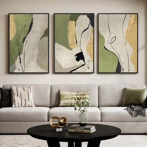 Miniatura 19 de Framed Sage Green Abstract Landscape Wall Art for Bedroom, 3 Piece Modern Canvas Prints Paintings Artwork for Walls, Minimalist Nature Pictures for