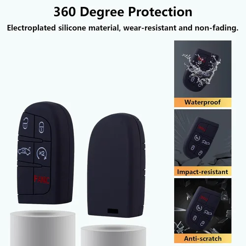 Miniatura 3 de Funda para llavero para Jeep, Dodge Challenger, protector de llave de silicona compatible con Jeep Grand Cherokee Renegade Chrysler 200 300 Dodge