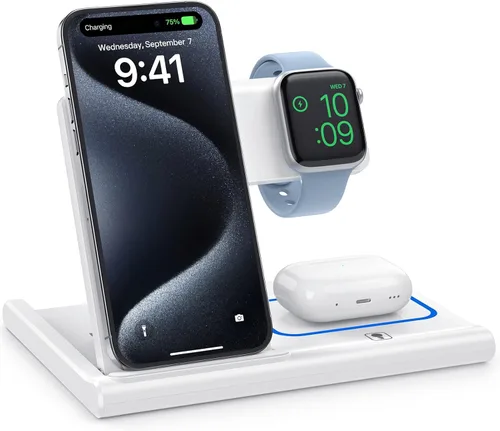 Estación de carga rápida 3 en 1, soporte de cargador inalámbrico plegable de viaje para iPhone 15, 14, 13, 12, 11/Pro/Max/Plus, X, XR, XS/Max, SE,