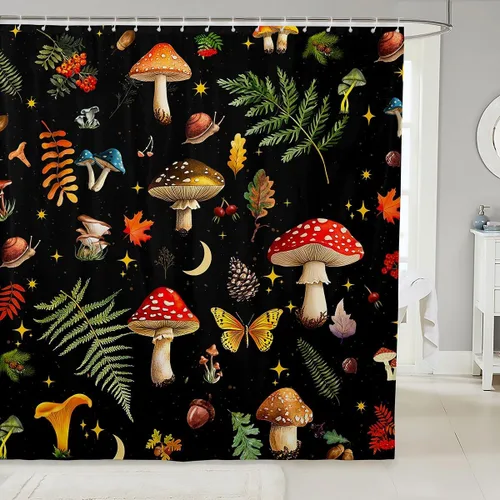 Miniatura 31 de Castle Fairy Cortinas de ducha con hojas de ginkgo, cortina de baño botánica de naturaleza verde, tela de plantas de acuarela, juego de decoración