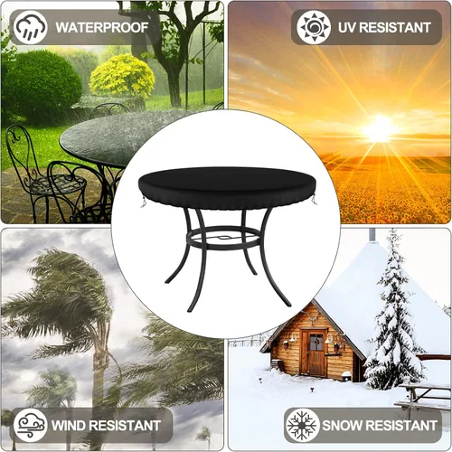 Miniatura 5 de Demao Fundas para muebles de patio al aire libre, cubierta de mesa redonda, impermeable, resistente a los rayos UV, funda antidecoloración