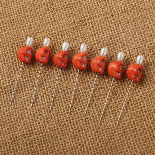 Miniatura 6 de BLESSUME 7pcs Candle Magick Ritual Pins Skull Top (naranja)