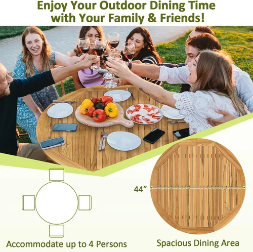 Miniatura 6 de Tangkula Mesa de comedor redonda para exterior, Mesa de madera de acacia para 4 personas de gran tamaño, Mesa de patio estilo granja para bistró