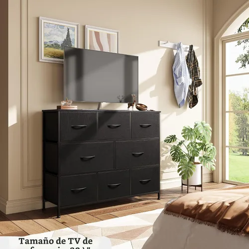 Miniatura 2 de WLIVE Cómoda de 8 cajones para dormitorio, cómoda de tela negra con gran unidad de cajones de almacenamiento para entrada, cómoda de cajones