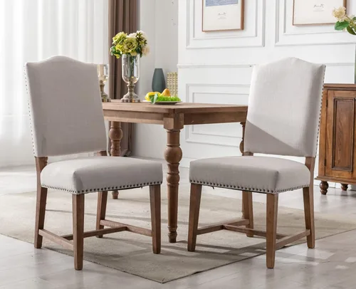Miniatura 10 de Shunzhi Farmhouse - Juego de 2 sillas de comedor tapizadas estilo Parson, modernas de mediados de siglo con cabeza de clavo, de lino, sin brazos