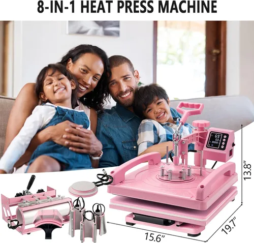 Miniatura 8 de Leomru Máquina de Prensa de Calor 8 en 1 de 15x15 Pulgadas, Máquina de Prensa de Calor para Camisetas Sombrero Gorra Taza Placa 360° Swing Away