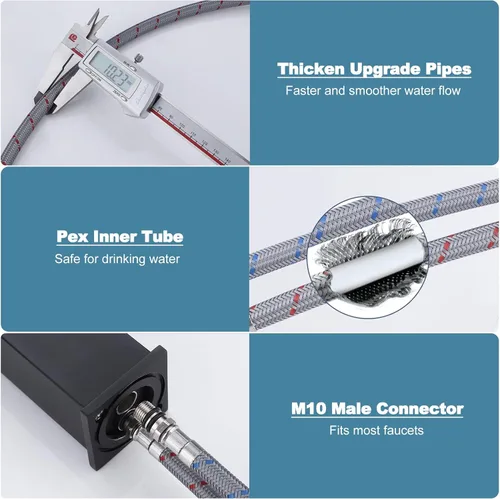 Miniatura 4 de Líneas de suministro de rosca de compresión hembra de 3/8 pulgadas × conector macho M10 1 par, manguera de grifo ARCORA de 16 pulgadas conecta