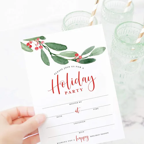 Miniatura 4 de Bliss Collections Invitaciones para fiestas navideñas con sobres, 25 invitaciones de temporada festiva de 5x7 para rellenar con 25 sobres