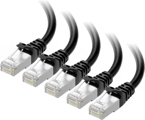 Cable Matters Paquete de 5 cables Ethernet Cat 6A blindados sin enganches de 10 Gbps, cable Cat 6A, cable Cat6A, cable Ethernet, negro