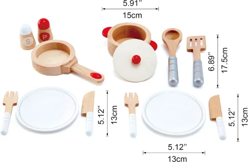 Miniatura 4 de Hape Cook & Serve Set Juego de cocina de madera de 13 piezas con accesorios Multicolor