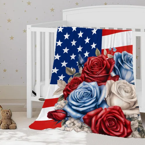 Miniatura 43 de YeeJu Manta de bandera estadounidense para bebé, patriótica para el 4 de julio, Día de los Caídos, 4 de julio, manta de forro polar para niños