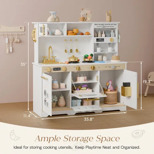 Miniatura 3 de Juego de cocina para niños, juego de cocina con 21 accesorios divertidos, juego de cocina de juguete con electrodomésticos realistas, almacenamiento