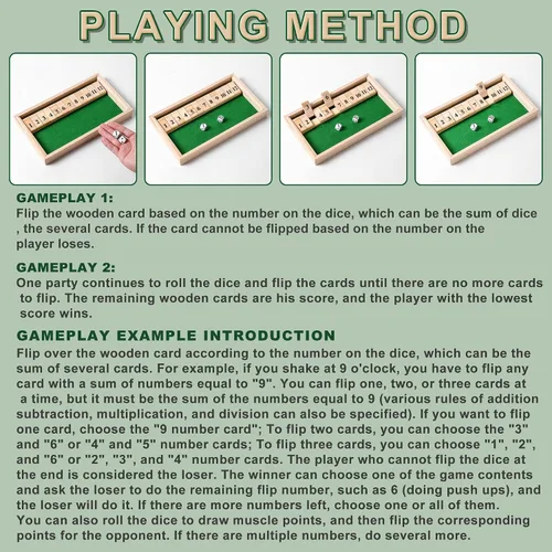 Miniatura 3 de AIUAZA Juego de dados Shut the Box, Juegos de mesa de madera para 2 personas, Competitivo, tradicional para bares, viajes, familia, diversión Batalla
