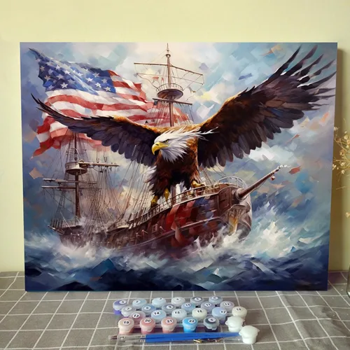 Miniatura 10 de Tucocoo Pintura patriótica por números del 4 de julio para adultos, niños, soldados, tanques, kits de pintura digital para regalo, Día de la Águila