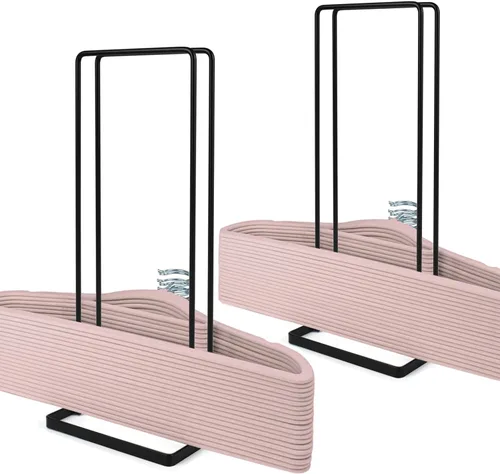 Miniatura 8 de Soporte apilador de almacenamiento, soporta hasta 110 perchas de alambre para ropa de lavandería, armario, ahorro de espacio, organizador portátil