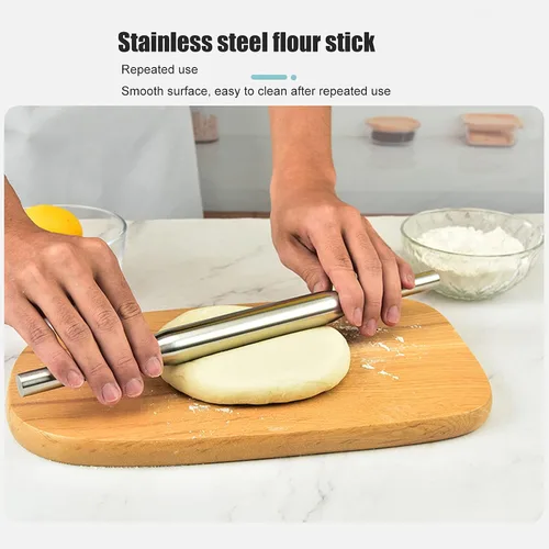 Miniatura 2 de Rodillo de acero inoxidable de grado profesional para cocina en casa, pizzería, panadería (11.7 in)