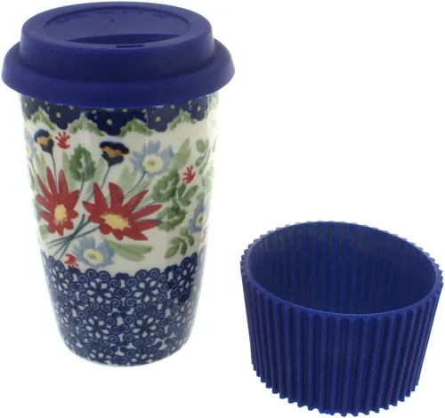 Miniatura 3 de Blue Rose Polish Pottery - Taza de café de viaje de mariposa amarilla y azul - 12 oz - Taza para llevar, se adapta a la mayoría de portavasos