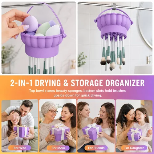 Miniatura 8 de Pinkiou Makeup Brush Cleaner Mat, 3-in-1 Silicone Cosmetic Brushes Cleaning Bowl with Hanging Drying Mesh & Holder Organizer, Multi-Texture Wash Pad